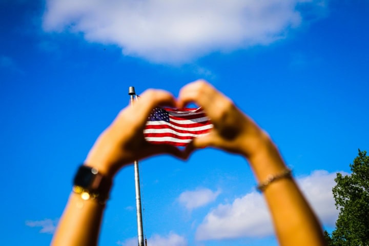 Us Flag Photo With Hands Forming Heart In Front By Edgar Colomba
